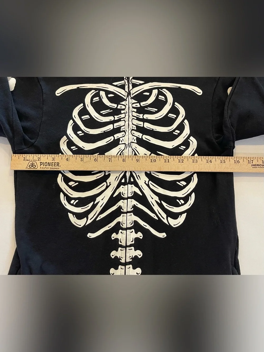 H&M Kids 10-12 Skeleton Romper Hoodie Black Full Zip Halloween Goth Costume